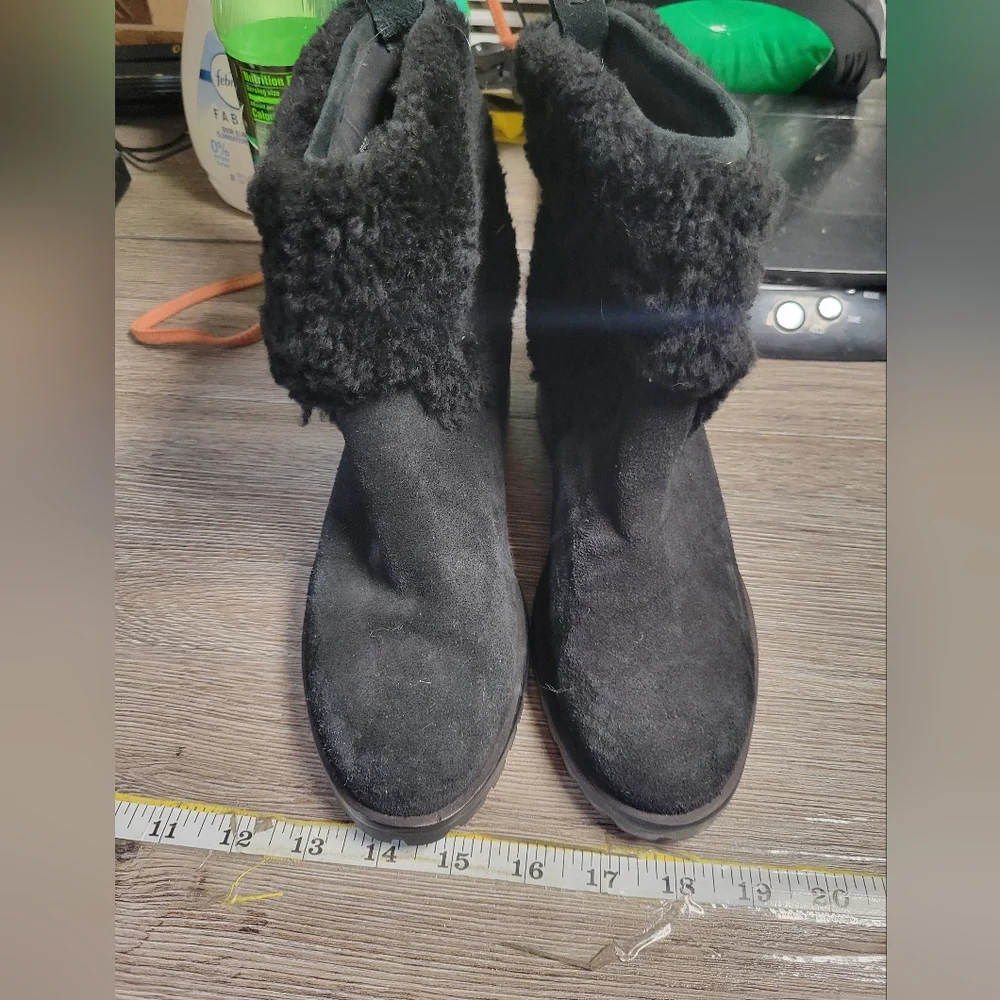Kate Spade Black Leather & Faux Fur‎ Heeled Boots Women's Size 7.5